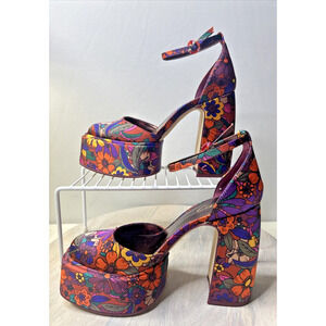 Circus NY Sam Edelman Platform Heels Size 7 Floral Chunky Mary Jane Retro 70s